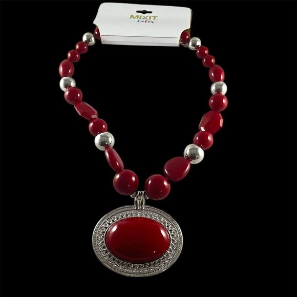 Mixit Color Large Red Pendant, Red and Silver Tone Beads, NWT, Statement Piece - Picture 3 of 7